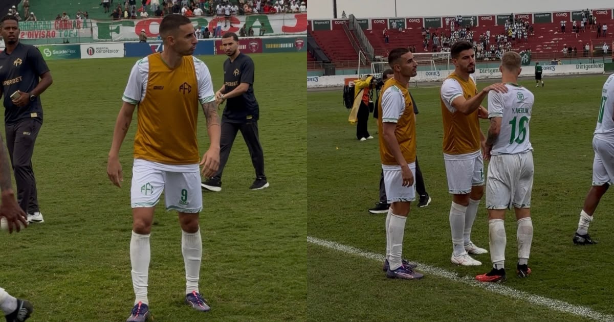 Após não conseguir o acesso à Série A do Baianão, Thiago Galhardo consola jogadores do Feira no Joia da Princesa