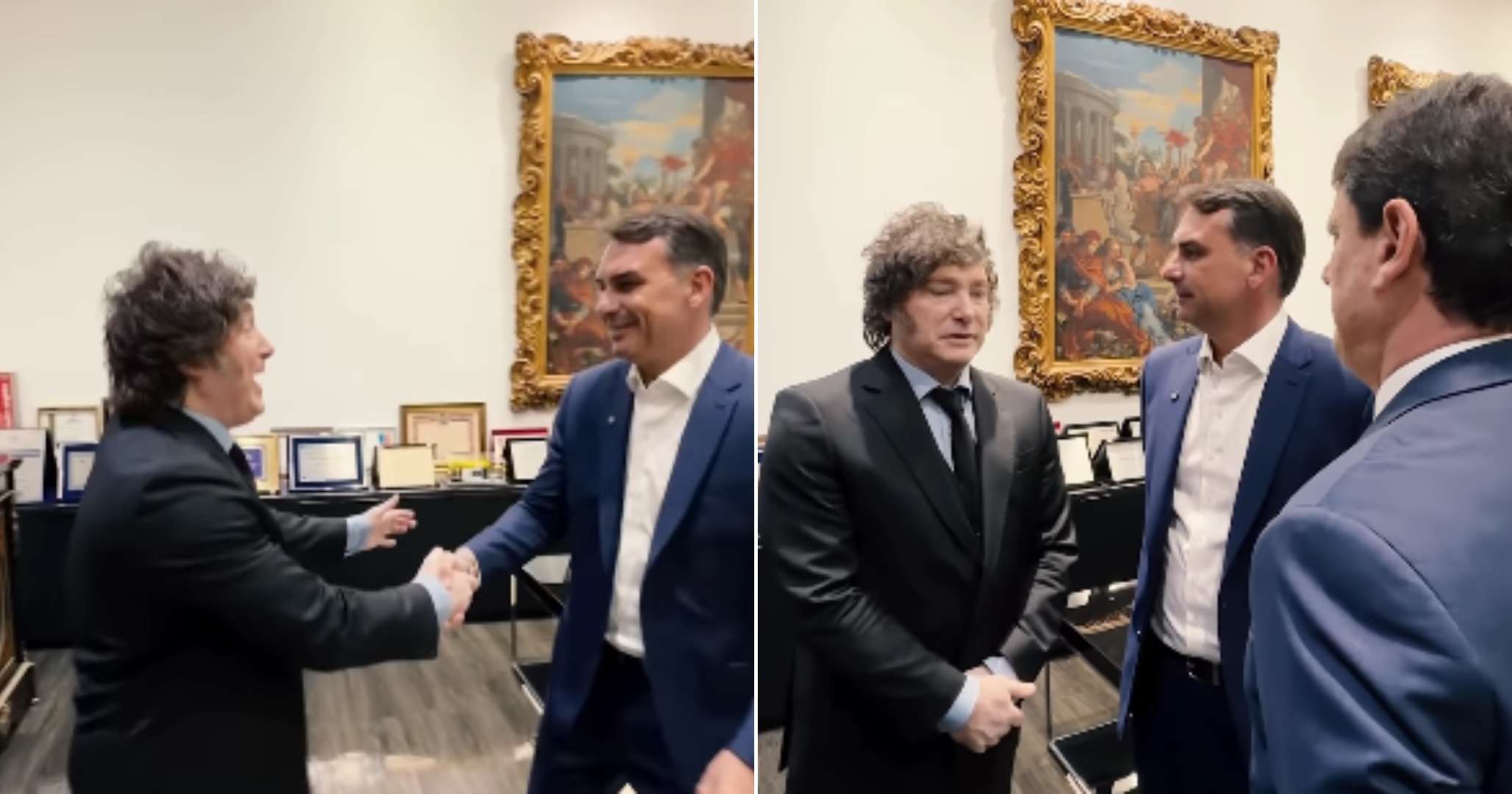 Com presença de Javier Milei, Flávio Bolsonaro oficializa candidatura à Presidência da República pelo PL