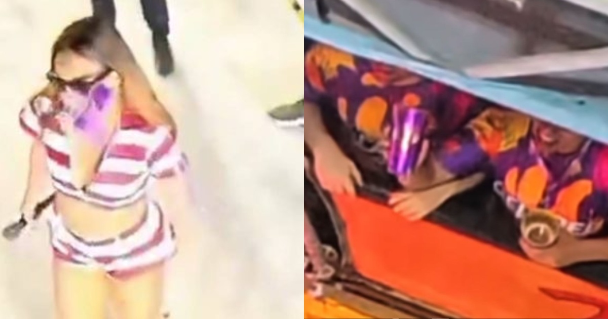 VÍDEO: Alinne Rosa é atingida por copo arremessado de camarote durante desfile no Fortal