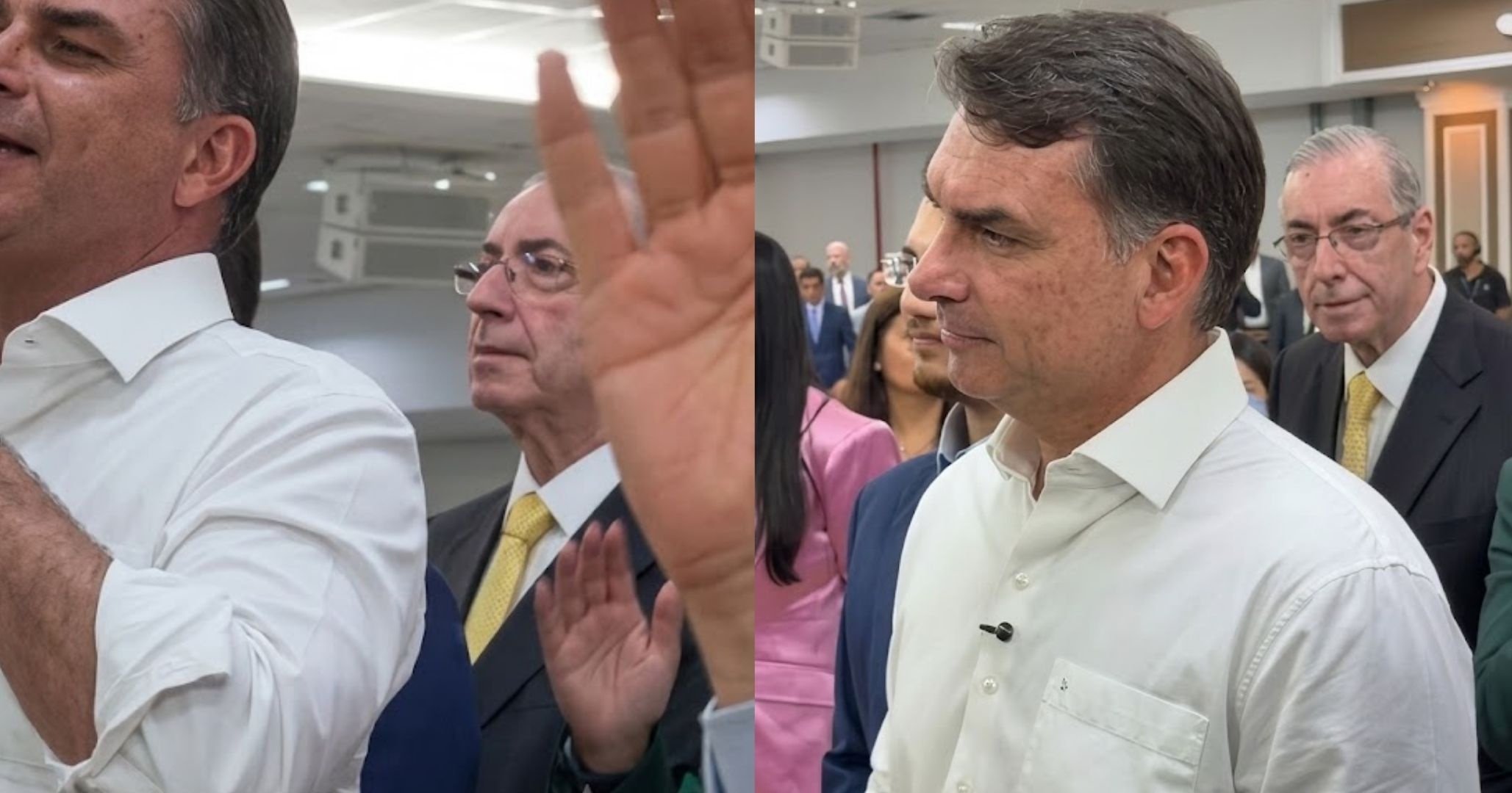 Ao lado de Eduardo Cunha, Flávio Bolsonaro participa de culto de Dia dos Pais em São Paulo