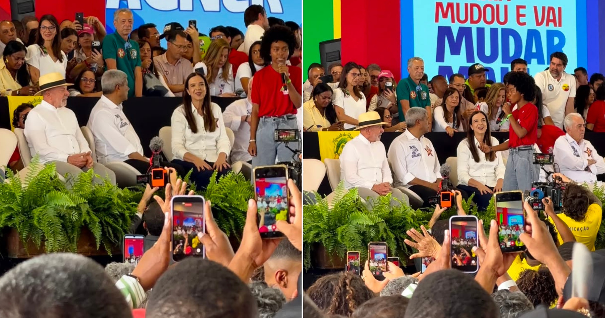 Ao lado de Janja, Lula chega a convenção do PT na Bahia 