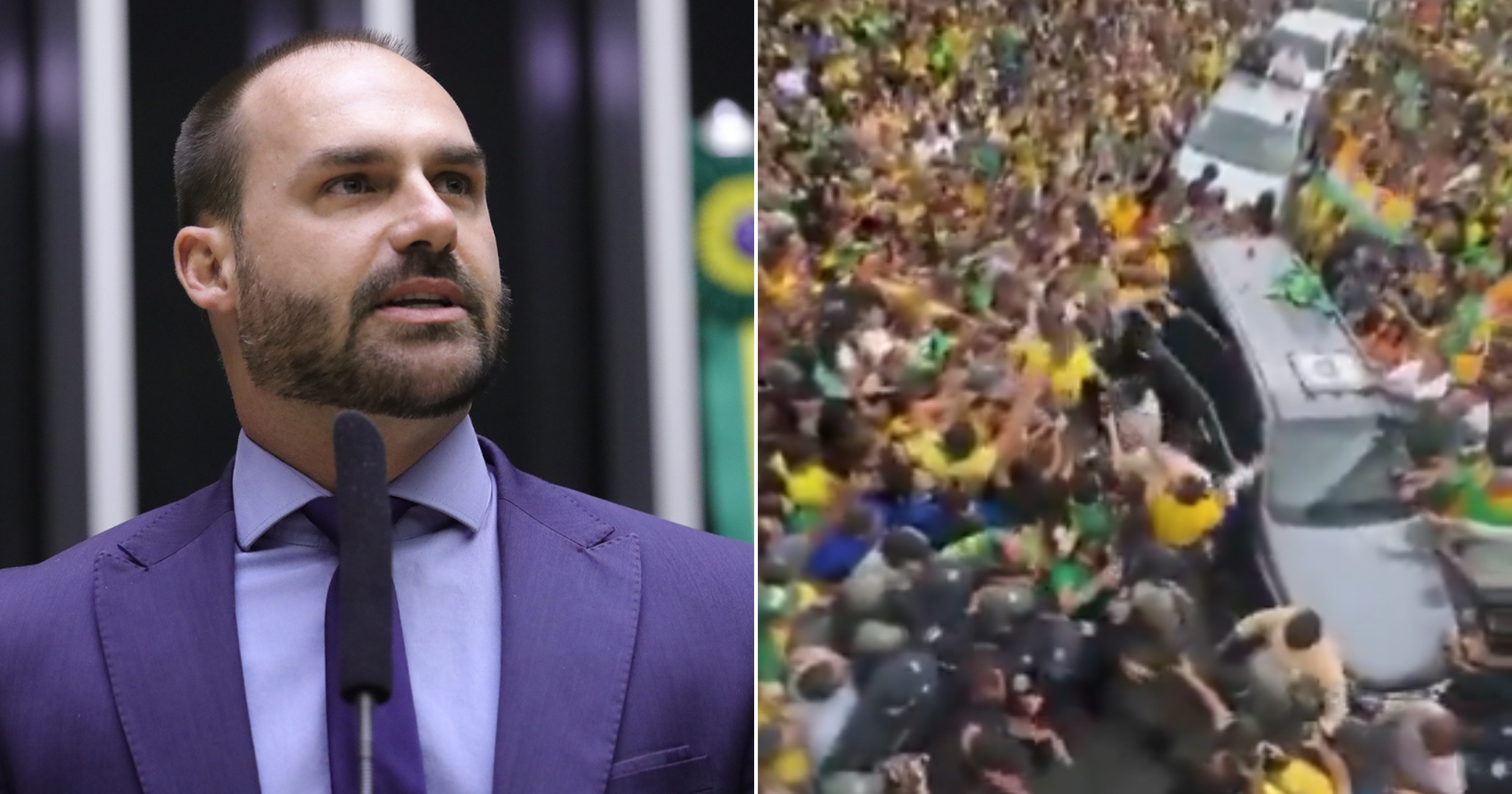 Eduardo Bolsonaro compartilha vídeo antigo de multidão em ato de Jair Bolsonaro como se fosse de Flávio no Nordeste