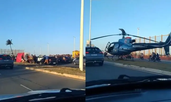 Acidente na orla de Patamares mobiliza equipes de resgate e aeronave em Salvador