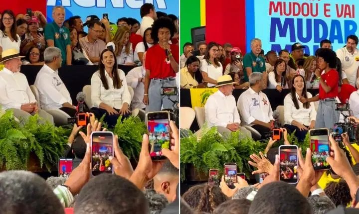 Ao lado de Janja, Lula chega a convenção do PT na Bahia 