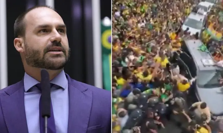 Eduardo Bolsonaro compartilha vídeo antigo de multidão em ato de Jair Bolsonaro como se fosse de Flávio no Nordeste