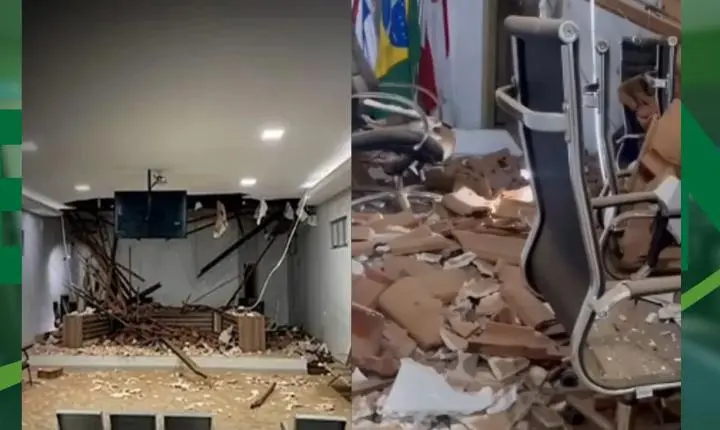 Teto do plenário desaba e Câmara de Palmas de Monte Alto é interditada por tempo indeterminado