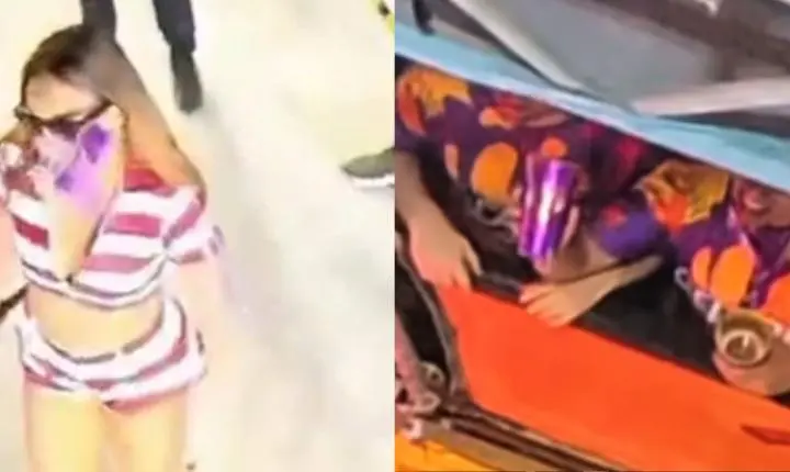VÍDEO: Alinne Rosa é atingida por copo arremessado de camarote durante desfile no Fortal