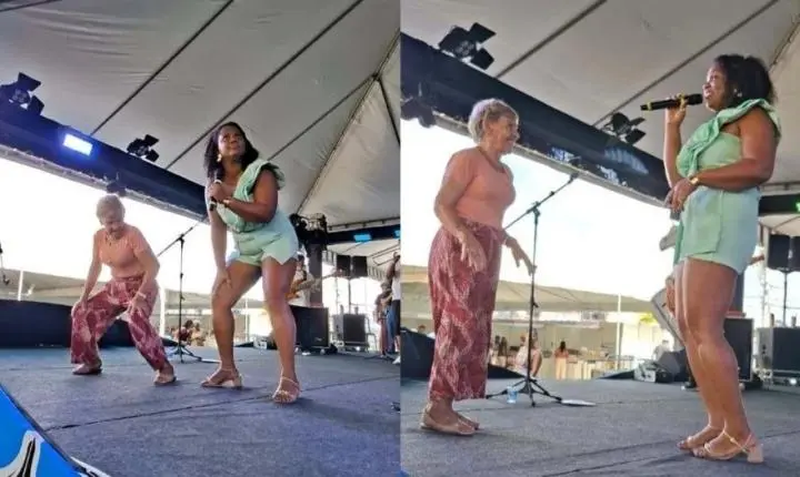 VÍDEO: Aos 87 anos, idosa esbanja simpatia ao dançar em palco de evento em Feira de Santana